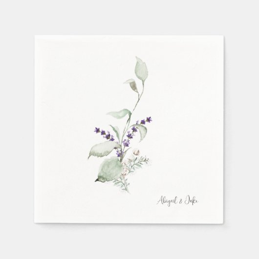 Serviette En Papier Personnaliser les noms Foliing & Lavender Mariage (Devant)