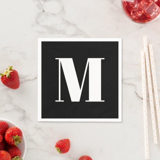Serviette En Papier Personnaliser monogramme initial noir blanc (En situation)