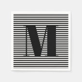 Serviette En Papier Personnaliser monogramme initial noir blanc rayure (Devant)