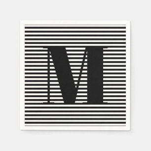 Serviette En Papier Personnaliser monogramme initial noir blanc rayure