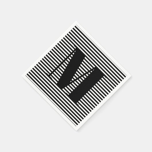 Serviette En Papier Personnaliser monogramme initial noir blanc rayure (Coin)