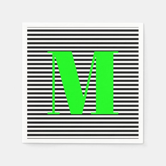 Serviette En Papier Personnaliser monogramme noir blanc rayures néon v (Devant)