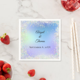 Serviette En Papier Personnaliser Paillettes Bleu Violet Mariage Anniv