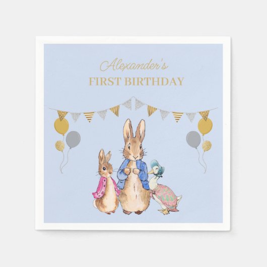 Serviette En Papier Personnaliser Peter lapin 1er anniversaire (Devant)