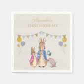 Serviette En Papier Personnaliser Peter lapin lin beige 1er anniversai (Devant)