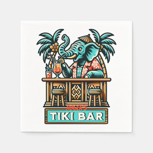 Serviette En Papier Personnaliser Retro Elephant Tiki Bar (Devant)