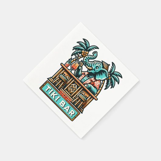 Serviette En Papier Personnaliser Retro Elephant Tiki Bar (Coin)