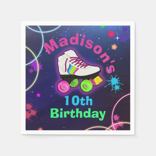 Serviette En Papier Personnaliser Roller Patinage Neon Anniversaire se (Devant)