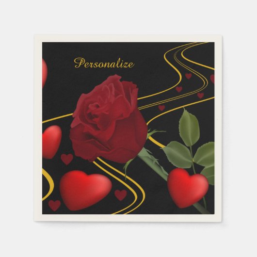 Serviette En Papier Personnaliser Romantique Red Hearts Rose Gold Ruba (Devant)