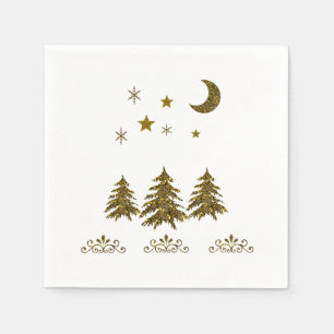 Serviette En Papier Personnalisez, arbre de Noël scintillant, lune,