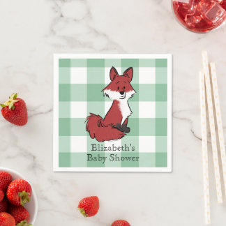 Serviette En Papier Personnalisez Douce Renard Rouge Vert Gingham Baby
