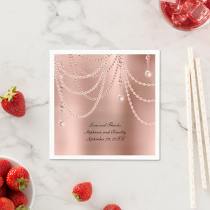 Serviette En Papier Personnalisez le Mariage Rose Gold Pearls Diamond