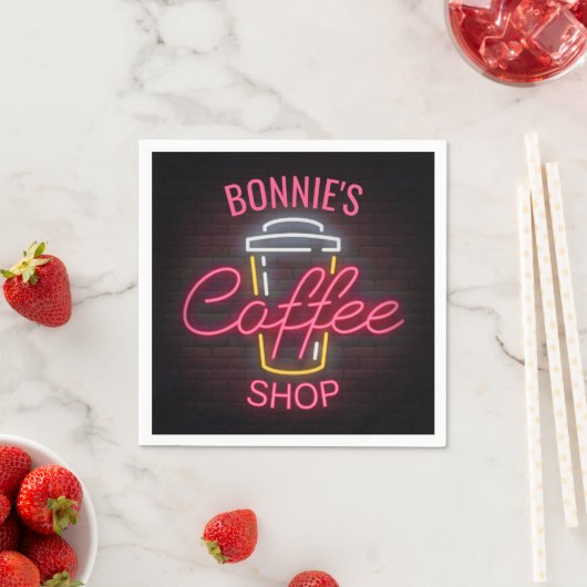 Serviette En Papier Personnalized NAME Neon Style Coffee Shop Custom (En situation)