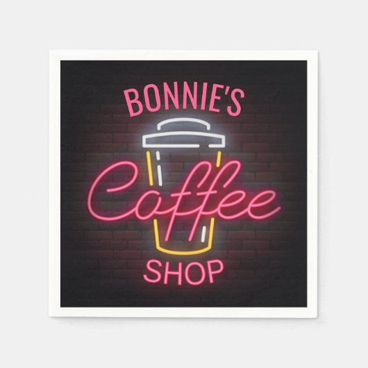 Serviette En Papier Personnalized NAME Neon Style Coffee Shop Custom (Devant)