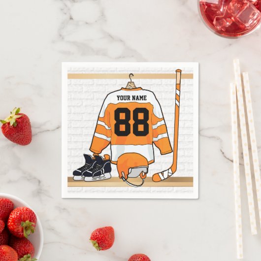 Serviette En Papier Personnalized orange et blanc hockey Jersey (En situation)