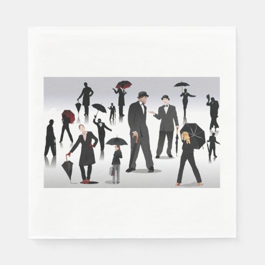 Serviette En Papier Personnes Avec Des Parapluies (Devant)