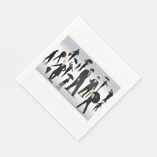 Serviette En Papier Personnes Avec Des Parapluies (Coin)