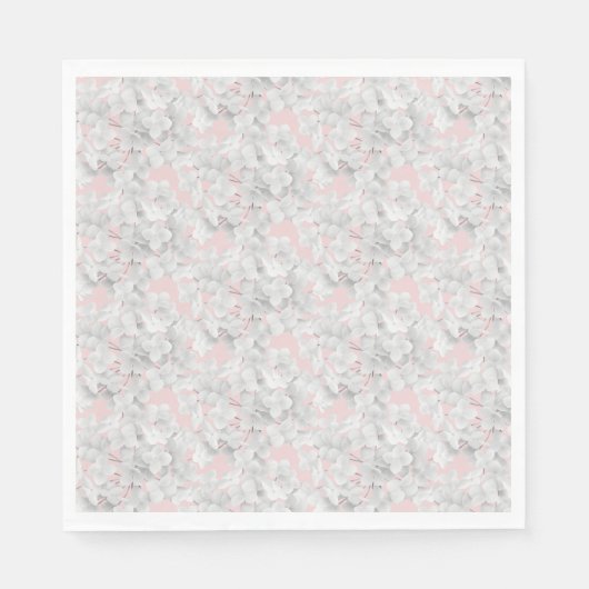 Serviette En Papier Pétales Blanches À Fleur D'Hydrangée Sur Rose (Devant)