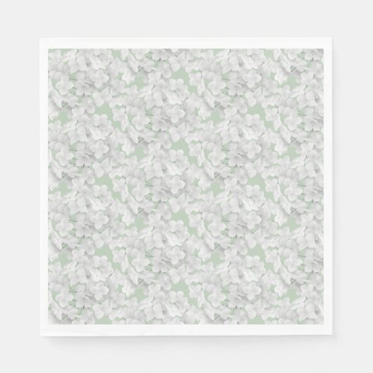 Serviette En Papier Pétales Blanches À Fleur D'Hydrangée Sur Sage (Devant)
