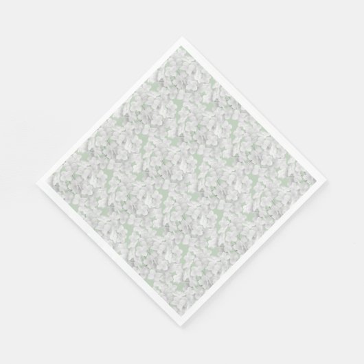 Serviette En Papier Pétales Blanches À Fleur D'Hydrangée Sur Sage (Coin)