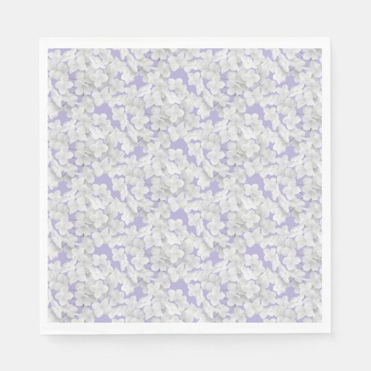 Serviette En Papier Pétales Blanches À Fleur D'Hydrangée Sur Violet (Devant)