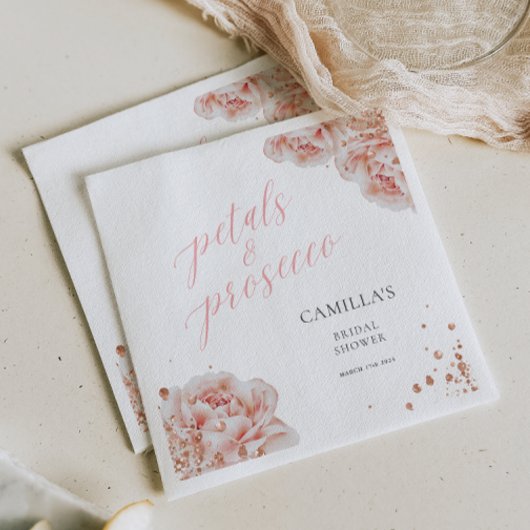 Serviette En Papier Pétales et Prosecco Blush Pink Sparkly Floral