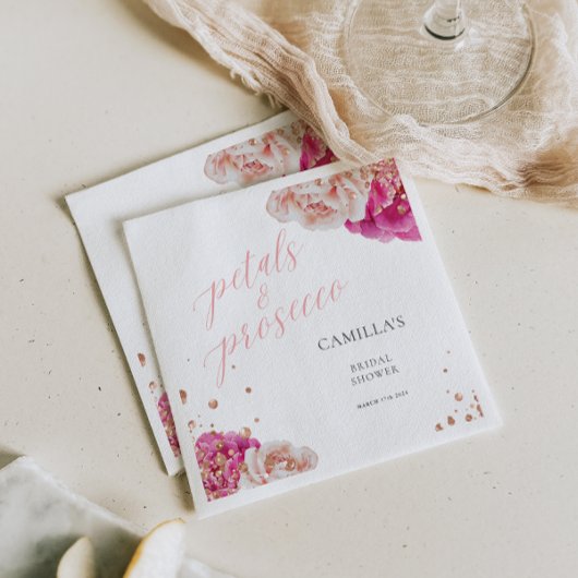 Serviette En Papier Pétales et Prosecco Écriture Florale Pailletée