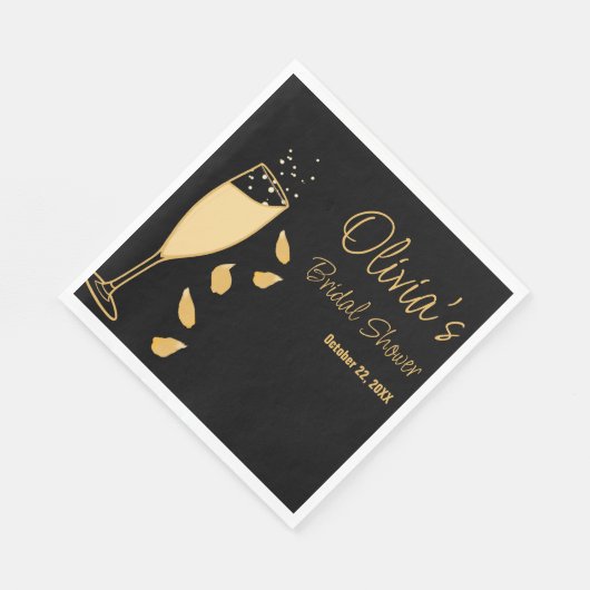 Serviette En Papier Pétales et Prosecco Fête des mariées noire (Coin)
