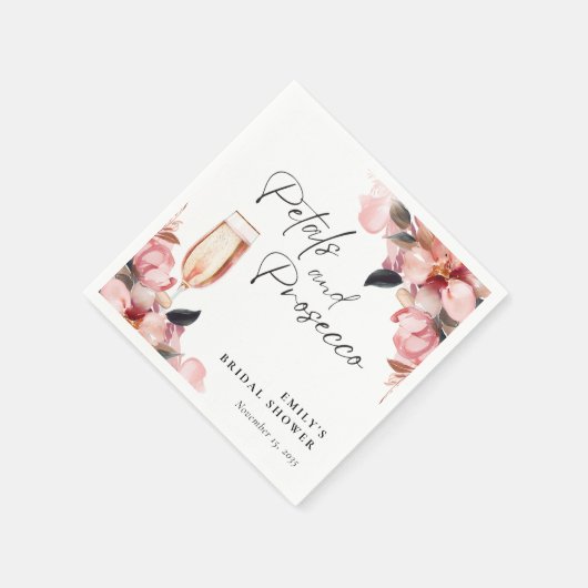 Serviette En Papier Pétales & Prosecco Fête de Fiançailles Florale (Coin)
