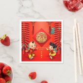 Serviette En Papier Pétards chinois traditionnels Année de tigre PN02 (En situation)