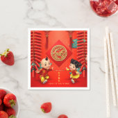 Serviette En Papier Pétards traditionnels Cheval chinois Année PPN (En situation)