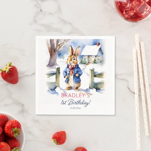 Serviette En Papier Peter lapin hiver fête d'anniversaire vaisselle (En situation)
