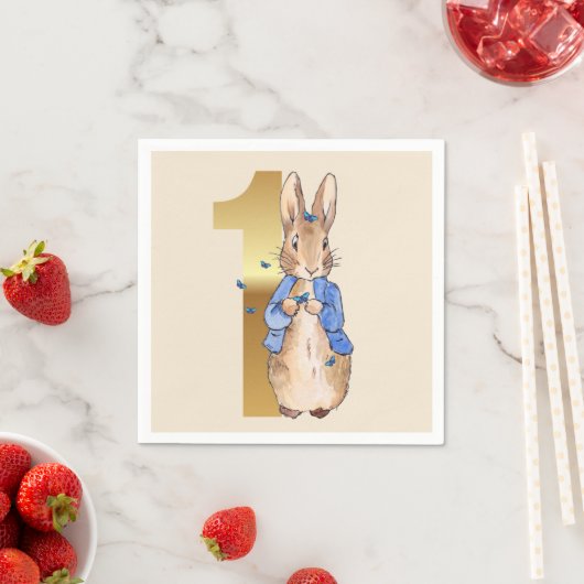 Serviette En Papier Peter le lapin avec des papillons bleus (En situation)