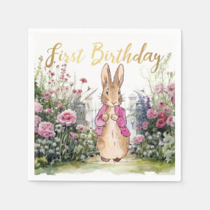Serviette En Papier Peter le lapin rose dans son jardin