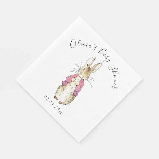 Serviette En Papier Peter Rabbit Baby shower d'aquarelle rose (Coin)