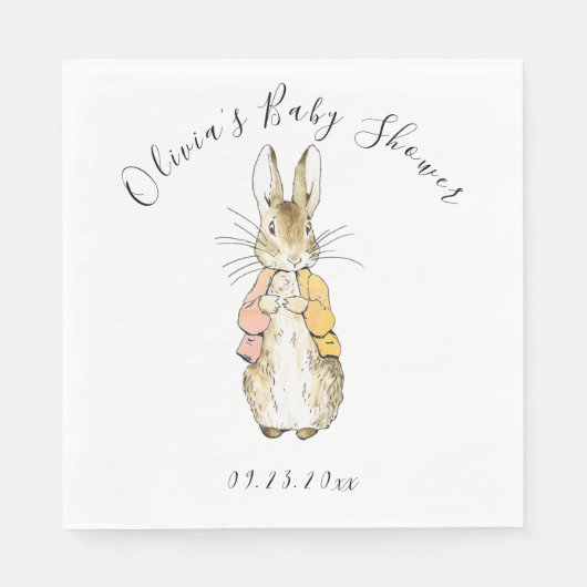 Serviette En Papier Peter Rabbit Baby shower rose et jaune (Devant)