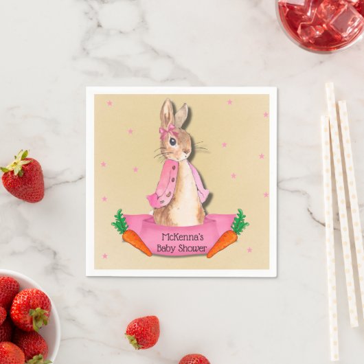 Serviette En Papier Peter Rabbit Flopsy rose fille Baby shower (En situation)