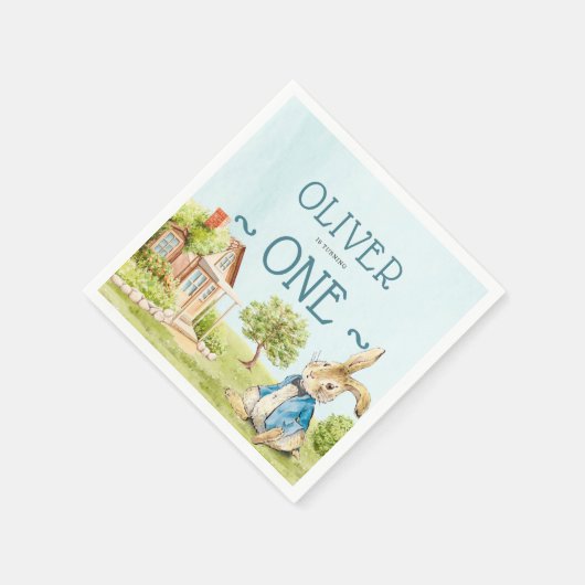 Serviette En Papier Peter Rabbit Garçon Premier Anniversaire Aquarelle (Coin)