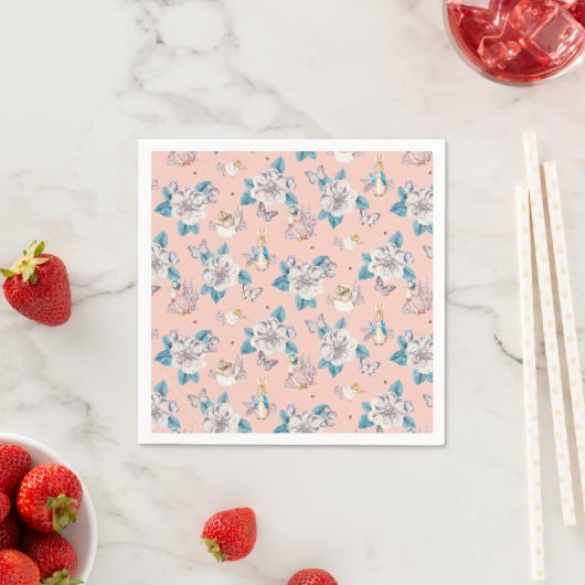 Serviette En Papier Peter Rabbit | Motif de jardin fleuri rose (En situation)