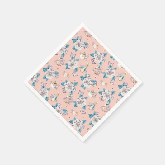 Serviette En Papier Peter Rabbit | Motif de jardin fleuri rose (Coin)