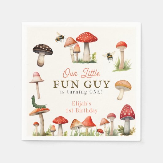 Serviette En Papier Petit Amusant Guy Mushroom Bee Boy Anniversaire (Devant)