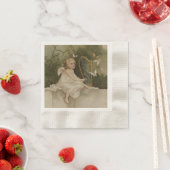Serviette En Papier Petit ange souriant avec papillons et harpe (En situation)