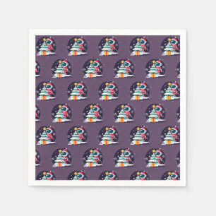 Serviette En Papier Petit astronaute décorant un sapin de Noël