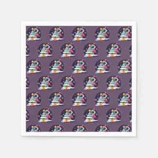 Serviette En Papier Petit astronaute décorant un sapin de Noël