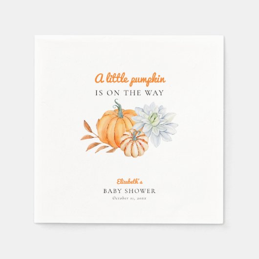 Serviette En Papier Petit Baby shower Citrouille Élégant Simple (Devant)