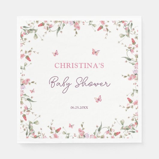 Serviette En Papier Petit Baby shower d'aquarelle papillon (Devant)