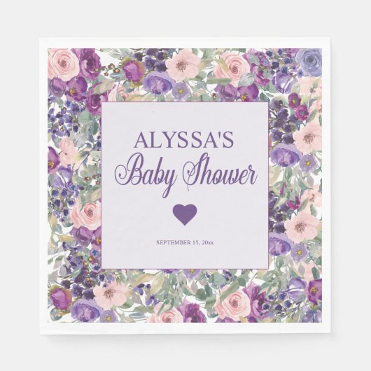 Serviette En Papier Petit Baby shower de fille rose violet (Devant)