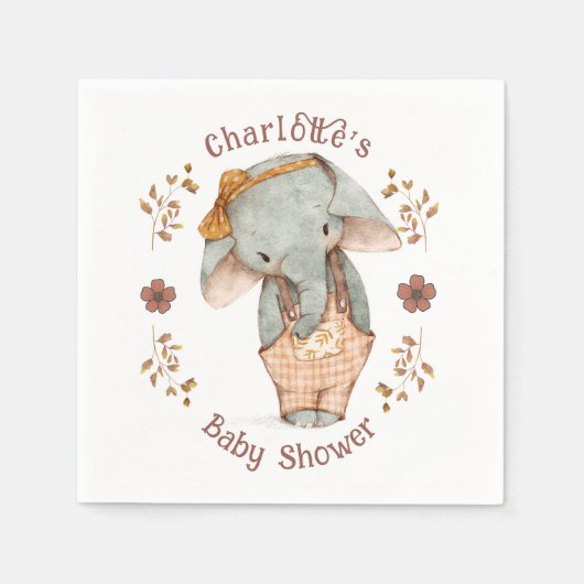 Serviette En Papier Petit Baby shower Eléphant fille (Devant)