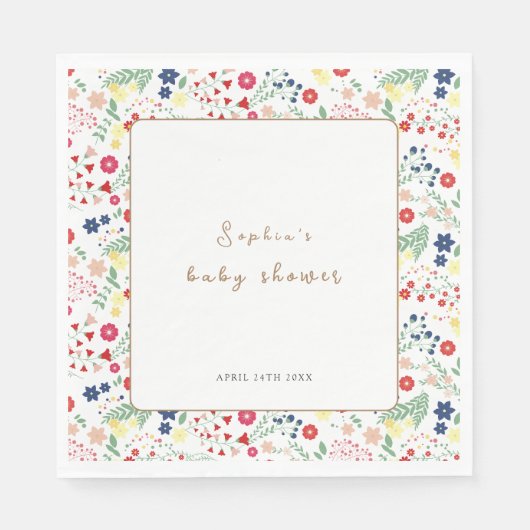 Serviette En Papier Petit Baby shower Fleur sauvage simple (Devant)