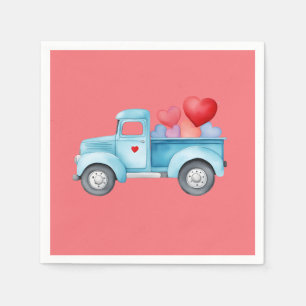 Serviette En Papier Petit Camion bleu Saint Valentin